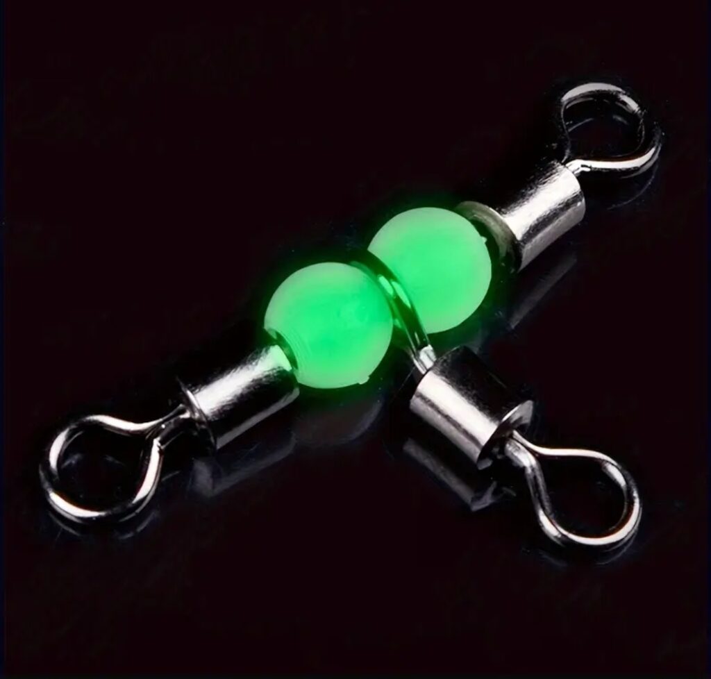 Kat Kombat™ 3-Way Glow Connectors: Heavy-Duty Stainless Steel Rolling T-Swivel with Glow Beads